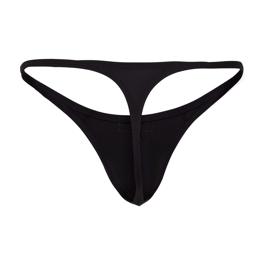 Black thong flat lay.
