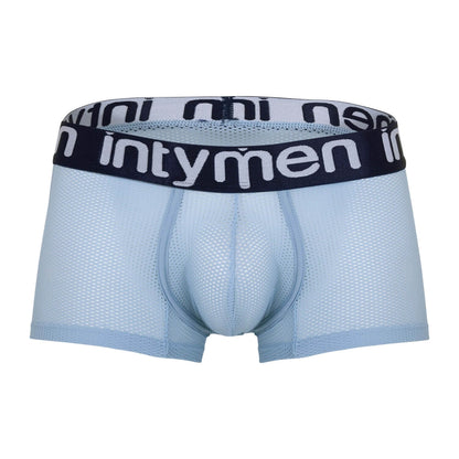 Light blue mesh Intymen boxer briefs with navy waistband on white background