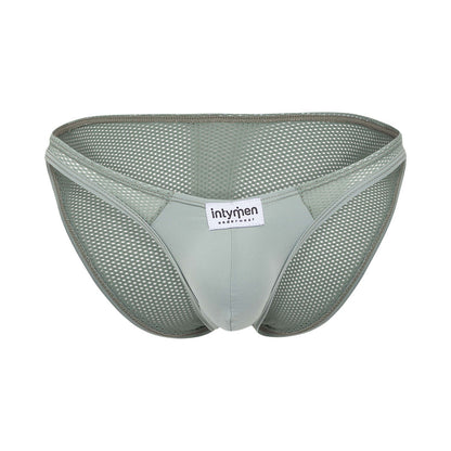 Front view of light green mesh bikini – features breathable fabric, elastic waistband, and center label detail.