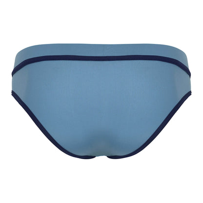 Back view – light blue briefs with navy trim and smooth finish.