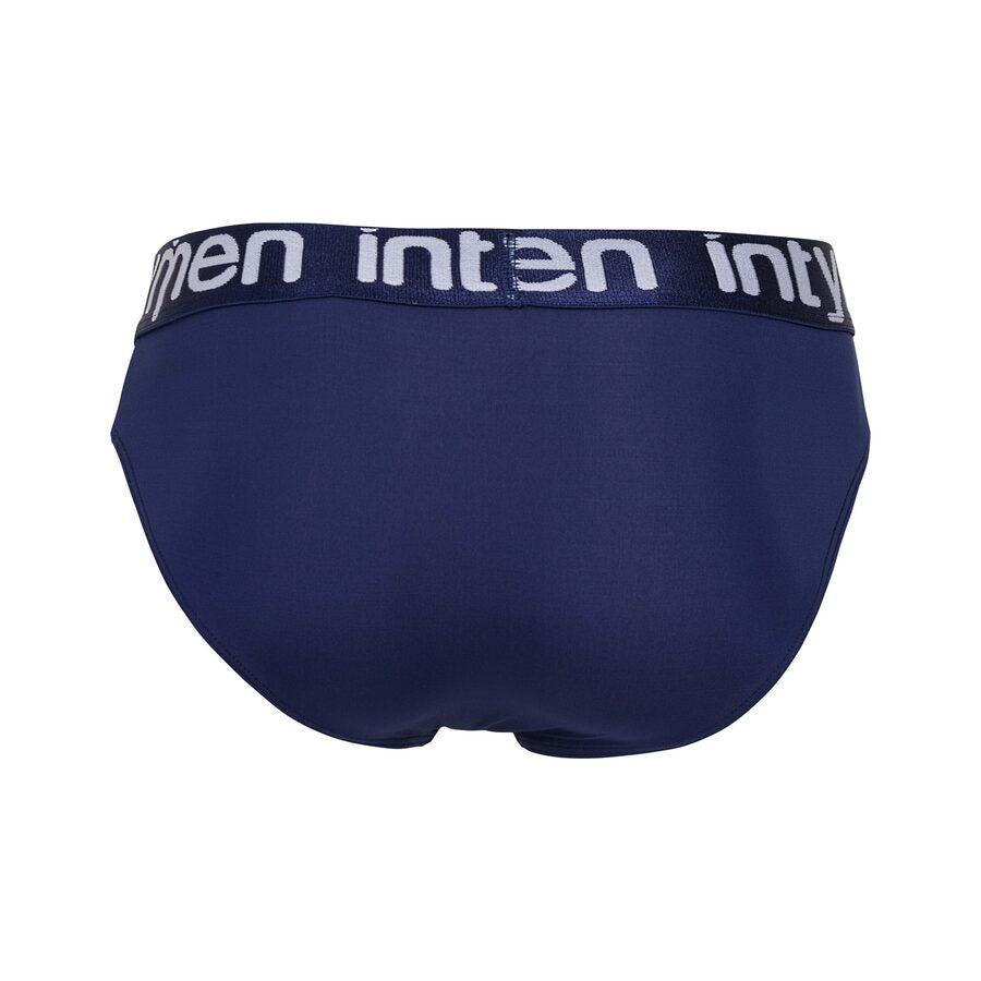 Back view – navy blue brief with a contrasting Intymen waistband, featuring a smooth finish and full rear coverage for maximum comfort.
