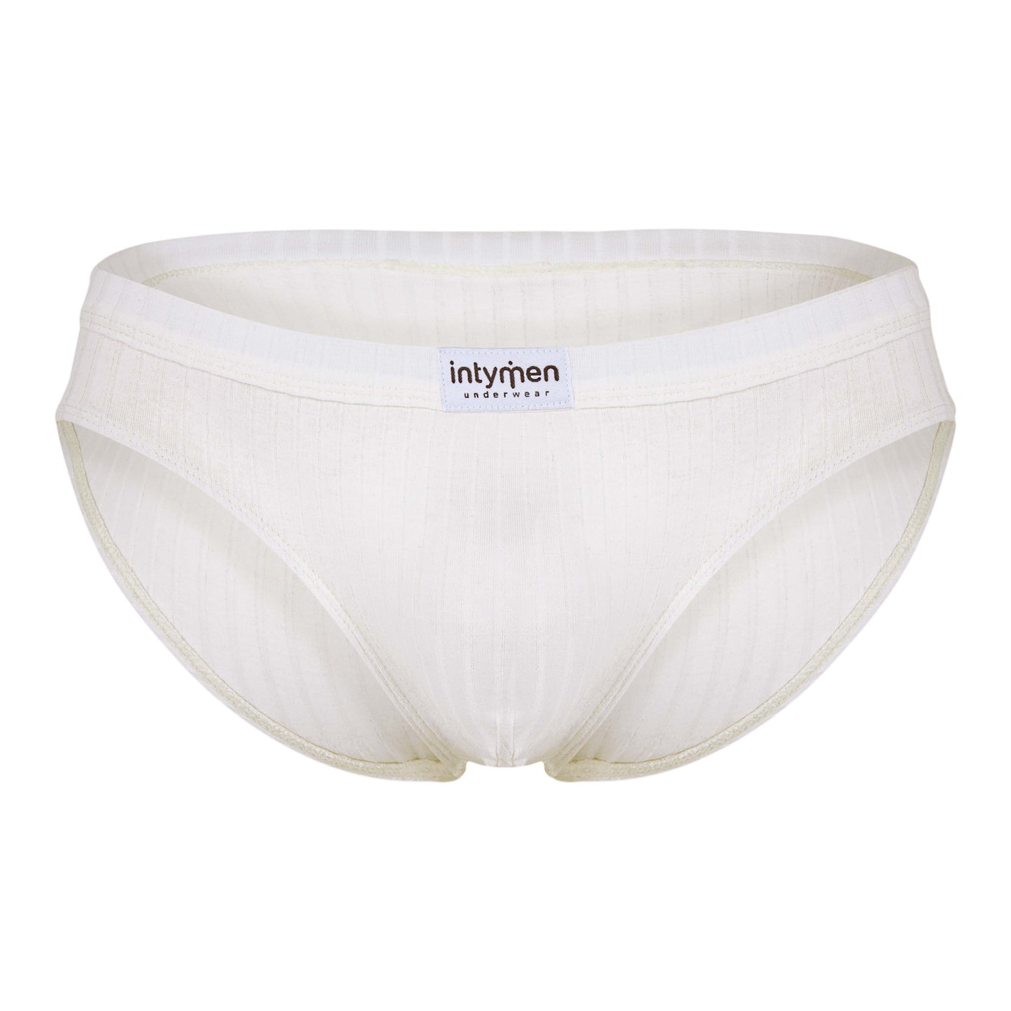 White ribbed thong-style underwear, front view.