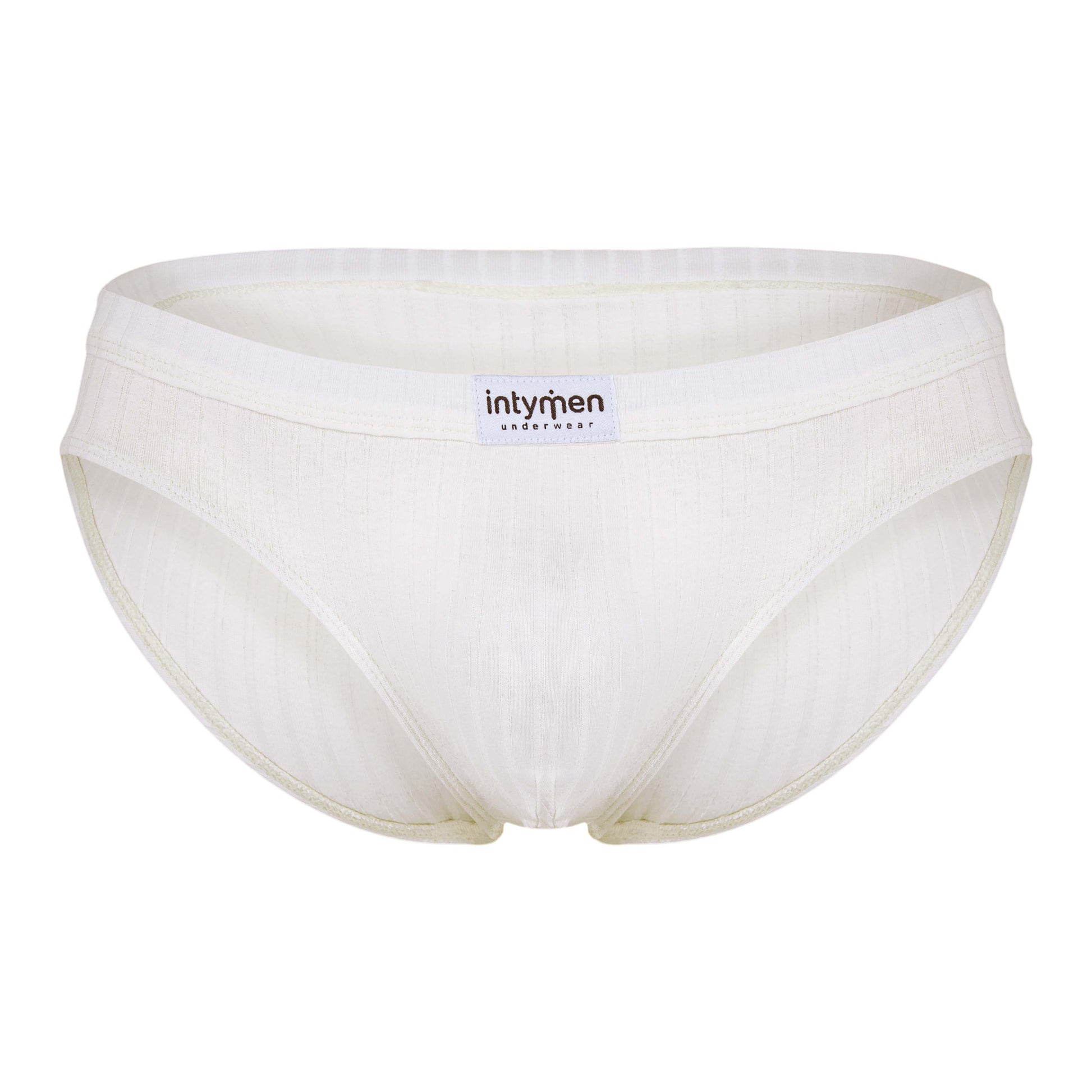 White ribbed thong-style underwear, front view.