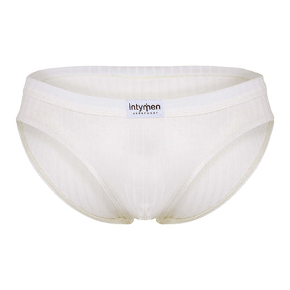 White ribbed thong-style underwear, front view.