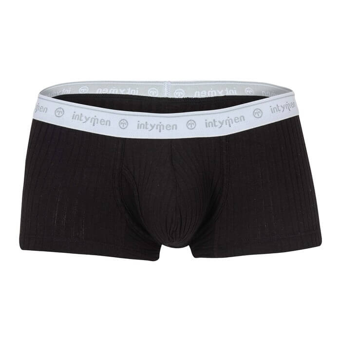 Black boxer briefs with a white logo waistband.